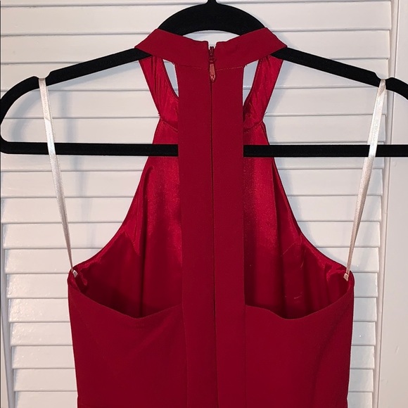 BCBG Deep Red High-Neck Fancy Jumpsuit - Picture 4 of 5